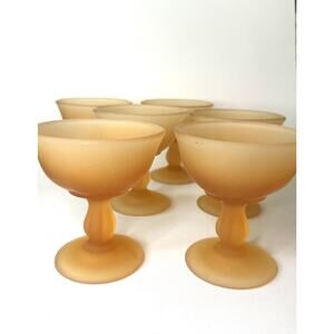 Peach Frosted Glass 6 Sundae Cups Vintage Sherbet Sorbet Icecream Dessert Set